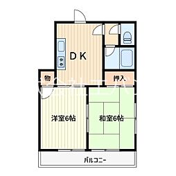 ユメッツ前上 2DKの間取図画像