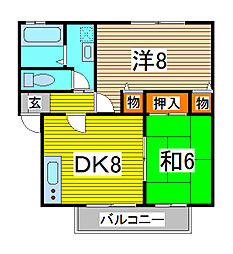 オイコス壱番館 2DKの間取図画像