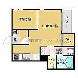 JR鹿児島本線 千早駅 徒歩9分の賃貸アパート 1階1LDKの間取り