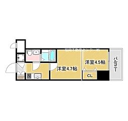 福岡市地下鉄七隈線 渡辺通駅 徒歩8分の賃貸マンション 2階2Kの間取り
