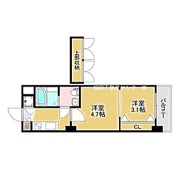 福岡市地下鉄箱崎線 千代県庁口駅 徒歩15分の賃貸マンション 19階2Kの間取り
