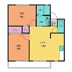 VILLA生原I 2階2LDKの間取り