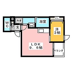 Warren kubomi II 1階1LDKの間取り