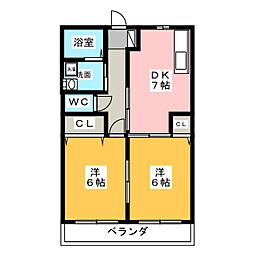 レトア高根A 2DKの間取図画像