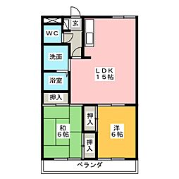 木賀第2杉本ビル 2LDKの間取図画像