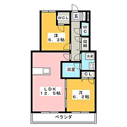 ライズ江南 2LDKの間取図画像