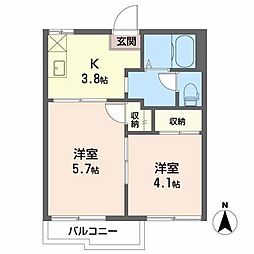 コーポ大間B 2DKの間取図画像