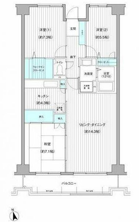 和室を含む3LDKの住みよい間取り。収納も豊富に配置され、スッキリと丁寧な暮らしが整います。