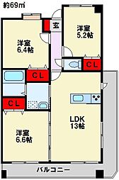 オロマーレ浅川 3LDKの間取図画像