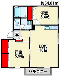 ヴィラサンロイヤルE 2LDKの間取図画像