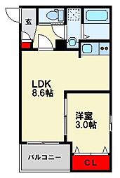 ジーメゾン八幡西リベル 1LDKの間取図画像