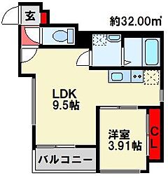 クレシア折尾 1LDKの間取図画像