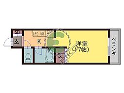 キャトルセゾン 1Kの間取図画像