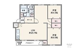 逆瀬川ハイツ6号棟 2LDKの間取図画像