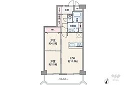 サニードゥエル宝塚B棟 3DKの間取図画像