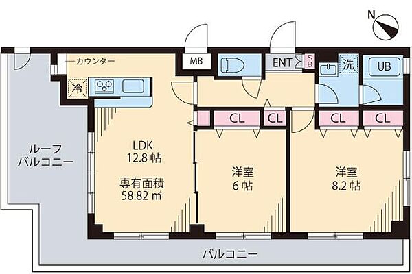 神奈川県川崎市中原区市ノ坪(賃貸マンション2LDK・5階・58.82㎡)の写真 その2