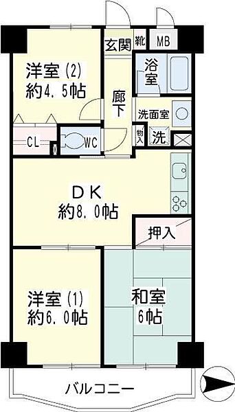 神奈川県川崎市高津区千年(賃貸マンション3DK・3階・55.16㎡)の写真 その2