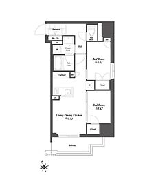 東京メトロ銀座線 浅草駅 徒歩4分の賃貸マンション 11階2LDKの間取り
