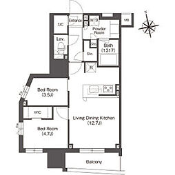 東京メトロ銀座線 稲荷町駅 徒歩3分の賃貸マンション 12階2LDKの間取り