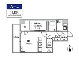 都営大江戸線 新御徒町駅 徒歩6分の賃貸マンション 8階1LDKの間取り