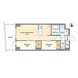 東武伊勢崎線 曳舟駅 徒歩10分の賃貸マンション 8階2LDKの間取り