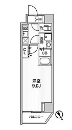 都営大江戸線 蔵前駅 徒歩5分の賃貸マンション 9階1Kの間取り