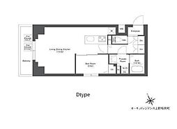東京メトロ銀座線 稲荷町駅 徒歩3分の賃貸マンション 4階1LDKの間取り