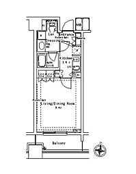東京メトロ銀座線 末広町駅 徒歩7分の賃貸マンション 5階1Kの間取り