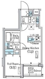 PrimeBliss蔵前 1DKの間取図画像