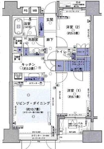 パークホームズセントラルシティ中央区湊 603｜東京都中央区湊３丁目(賃貸マンション2LDK・6階・57.56㎡)の写真 その2