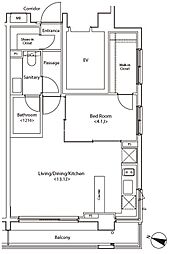 カスタリア新宿夏目坂 5階1LDKの間取り