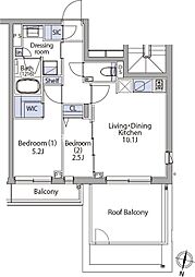 イプセ代々木上原Residence 4階2LDKの間取り