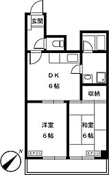 メゾンド・金子 2DKの間取図画像