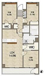 東武野田線 北大宮駅 徒歩6分の賃貸マンション 6階3LDKの間取り