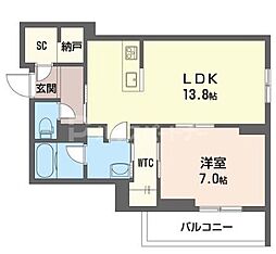 JR埼京線 与野本町駅 徒歩8分の賃貸マンション 1階1LDKの間取り