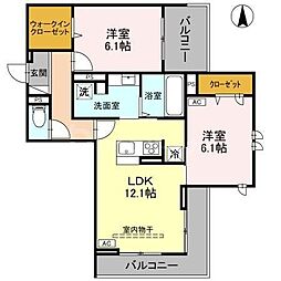 JR川越線 西大宮駅 徒歩11分の賃貸アパート 3階2LDKの間取り