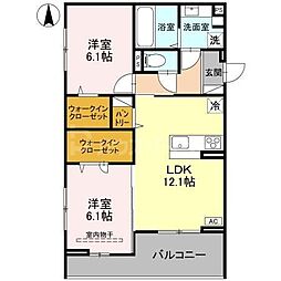 JR川越線 西大宮駅 徒歩11分の賃貸アパート 3階2LDKの間取り