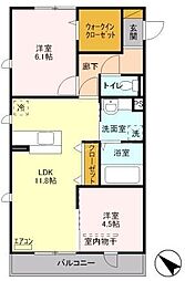 東武野田線 七里駅 徒歩10分の賃貸アパート 1階2LDKの間取り