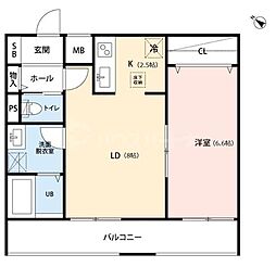 リーブルファイン風渡野 3階1LDKの間取り