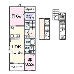 グラースフルール 3階2LDKの間取り