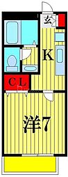 バンブーヴィラージュ 1Kの間取図画像