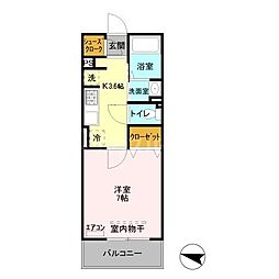 リヴィエール 1Kの間取図画像