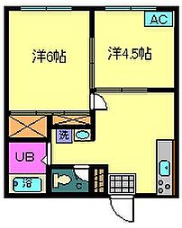 パークサイドハイツC 2DKの間取図画像
