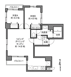 蔵前アムフラット 2LDKの間取図画像