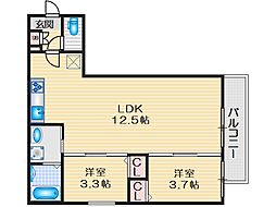Villa　41　YAMATE　SUITA 1階2LDKの間取り