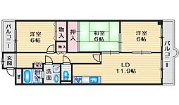 サンシャイン朝日が丘 211 2階3LDKの間取り