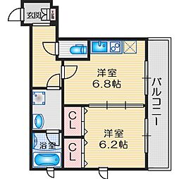 サンレムート江坂2nd 2階1DKの間取り