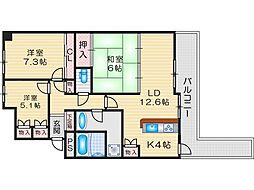 桃山台ロジュマンパーク・ビュー 3LDKの間取図画像