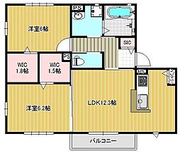 ラシーネ山田東B棟 2LDKの間取図画像