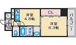 プルミエール江坂 1DKの間取図画像